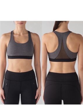 Lululemon Invigorate Sports Bra Heathered Black/ Black Mesh Size 12 Racerback